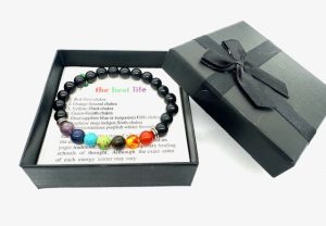 8mm 7-Chakra Black Onyx Gemstone Bracelet – Gift Box Included