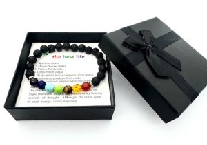 8mm 7-Chakra Lava Stone Gemstone Bracelet – Gift Box Included