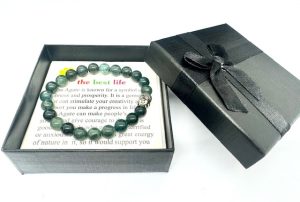 8mm Buddha Moss Agate Gemstone Bracelet – Gift Box Included