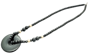 Elegant Donut Pendant Hematite Bead Necklace