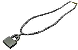 Elegant Lock Pendant with Hematite Bead Necklace