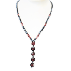 Hematite crystal necklace long bordeaux