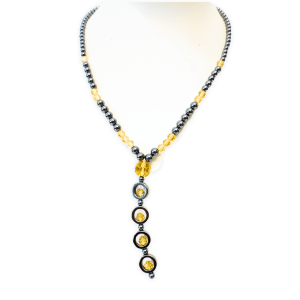 Hematite crystal necklace long yellow