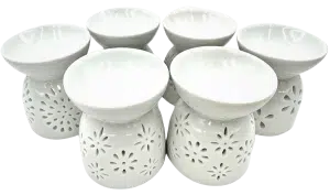 Oil Burner Set White with Flower Motif (6 pieces)