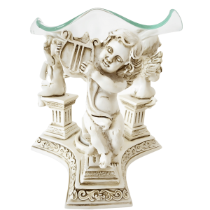 Resin Oil Burner with Three Angels on Pillars White 10.5 cm
