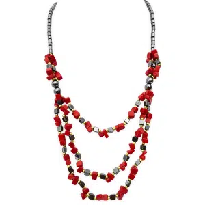stone and haematite necklace Red Coral