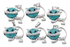 Turquoise Cat Gemstone Pendants (Set of 6 Pieces)